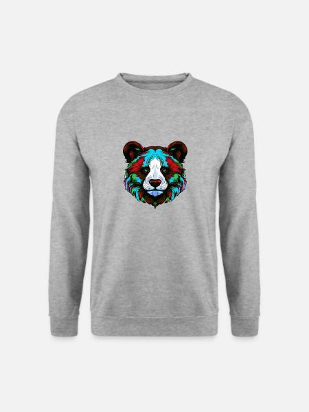 Panda Porträt Bunt - Unisex Pullover - Weißgrau meliert