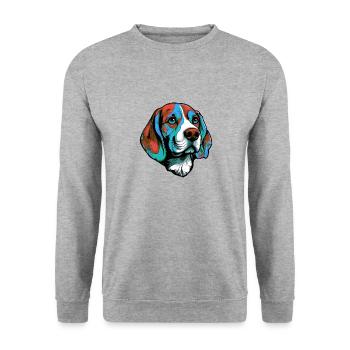 Beagle Hund Porträt Bunt - Unisex Pullover - Weißgrau meliert - Vorne - Alina (178cm) & Michal (187cm)