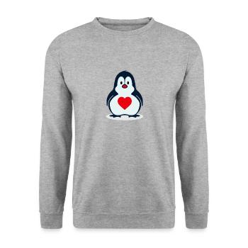 Chemise coeur pingouin - Drôle mignon oiseau amoureux des animaux - Sweat-shirt Unisexe - gris chiné - Devant - Alina (178cm) & Michal (187cm)