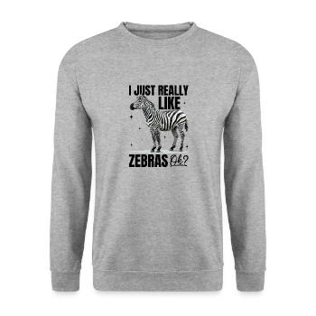 Funny Zebra Animal I Just Really Like Zebras, Ok? - Unisex Pullover - Weißgrau meliert - Vorne - Alina (178cm) & Michal (187cm)