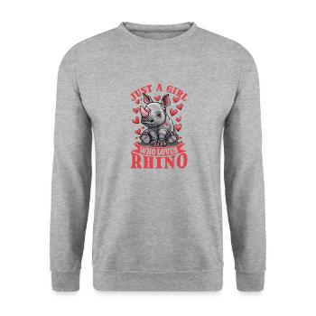 Rhinozeros Animal Just A Girl Who Loves Rhinos - Unisex Pullover - Weißgrau meliert - Vorne - Alina (178cm) & Michal (187cm)