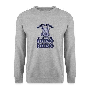 Funny Rhino Rhinozeros Animal Always Be Yourself - Unisex Pullover - Weißgrau meliert - Vorne - Alina (178cm) & Michal (187cm)