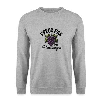 Je Peux Pas J'ai Vendanges Vigneron Vendangeur - Sweat-shirt Unisexe - gris chiné - Devant - Alina (178cm) & Michal (187cm)