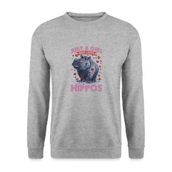 Funny Hippo Hippopotamus Animal Just A Girl Who - Unisex Sweatshirt - salt & pepper - Front - Alina (178cm) & Michal (187cm)