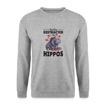 Hippopotamus Animal Easily Distracted By Hippos - Unisex Sweatshirt - salt & pepper - Front - Alina (178cm) & Michal (187cm)