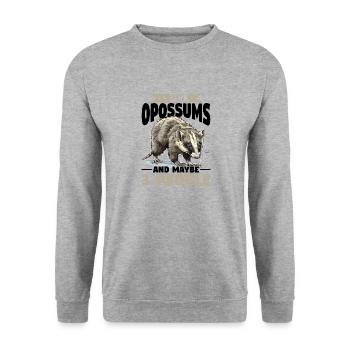 Opossum Animal I Like Opossums And Maybe 3 People - Unisex Pullover - Weißgrau meliert - Vorne - Alina (178cm) & Michal (187cm)