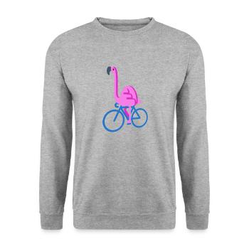 Flamant rose sur un vélo Drôle Oiseau rose Mignon Jouer - Sweat-shirt Unisexe - gris chiné - Devant - Alina (178cm) & Michal (187cm)