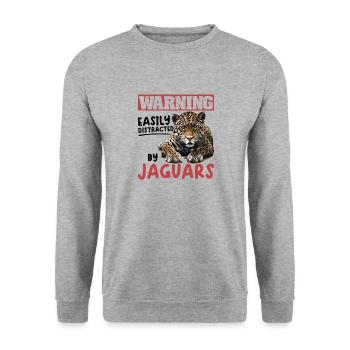 L’avertissement des animaux Jaguar est facilement distrait par les jaguars - Sweat-shirt Unisexe - gris chiné - Devant - Alina (178cm) & Michal (187cm)