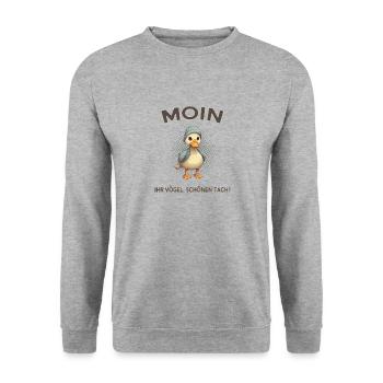 Moin Ihr Vögel Schönen Tach - Unisex Pullover - Weißgrau meliert - Vorne - Alina (178cm) & Michal (187cm)