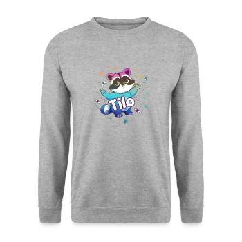 TILO - Schöner Jungen Name mit süßem Waschbär - Unisex Pullover - Weißgrau meliert - Vorne - Alina (178cm) & Michal (187cm)