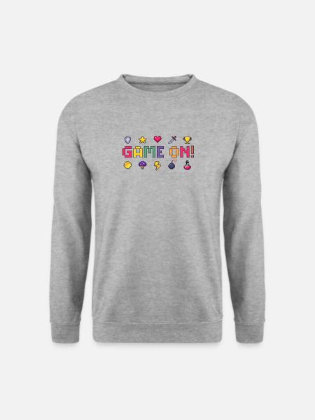 Pixel Game On! Retro Art - Unisex Pullover - Weißgrau meliert