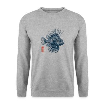Poisson lion vintage rétro - Sweat-shirt Unisexe - gris chiné - Devant - Alina (178cm) & Michal (187cm)