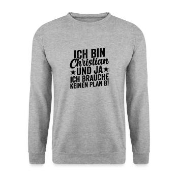 Vorname Chris Christian - Unisex Pullover - Weißgrau meliert - Vorne - Alina (178cm) & Michal (187cm)