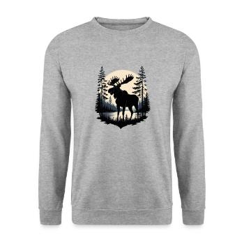 Moose with antlers at the lake in the moonlight Scandinavia - Unisex Sweatshirt - salt & pepper - Front - Alina (178cm) & Michal (187cm)