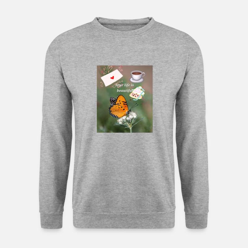 Schönes 💕 Leben - Unisex Pullover - Weißgrau meliert