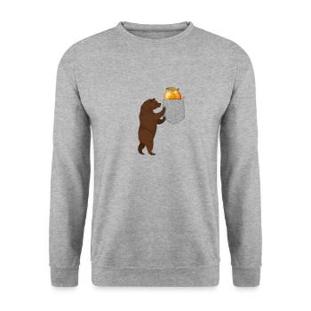 Ours cherchant un baril de miel dans votre fausse poche - Sweat-shirt Unisexe - gris chiné - Devant - Alina (178cm) & Michal (187cm)