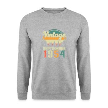 September 1954 Retro Vintage Geburtstagsgeschenk - Unisex Pullover - Weißgrau meliert - Vorne - Alina (178cm) & Michal (187cm)