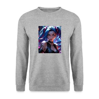 Anime-Mädchen - Unisex Pullover - Weißgrau meliert - Vorne - Alina (178cm) & Michal (187cm)