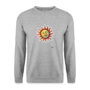 Fröhliche, entspannte Retro-Sonne - Unisex Pullover - Weißgrau meliert - Vorne - Alina (178cm) & Michal (187cm)