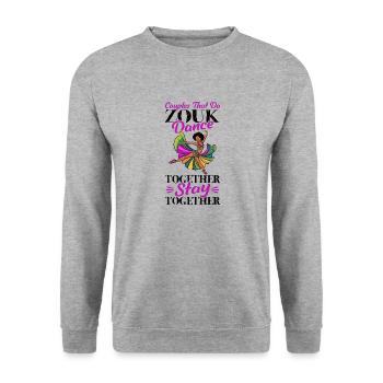 Witziger Zouk Tänzer Spruch - Unisex Pullover - Weißgrau meliert - Vorne - Alina (178cm) & Michal (187cm)