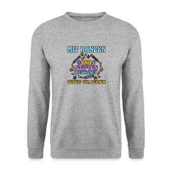 Kita Abgänger Schulanfang Schulkind Dino Einschulu - Unisex Pullover - Weißgrau meliert - Vorne - Alina (178cm) & Michal (187cm)