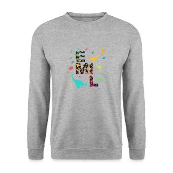 EMIL - Beautiful boy name with dinosaur - Unisex Sweatshirt - salt & pepper - Front - Alina (178cm) & Michal (187cm)