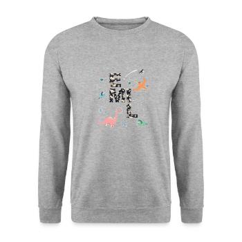 EMIL - Beautiful boy name with dinosaur - Unisex Sweatshirt - salt & pepper - Front - Alina (178cm) & Michal (187cm)