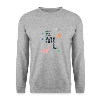 EMIL - Beautiful boy name with dinosaur - Unisex Sweatshirt - salt & pepper - Front - Alina (178cm) & Michal (187cm)