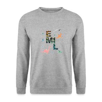 EMIL - Beautiful boy name with dinosaur - Unisex Sweatshirt - salt & pepper - Front - Alina (178cm) & Michal (187cm)