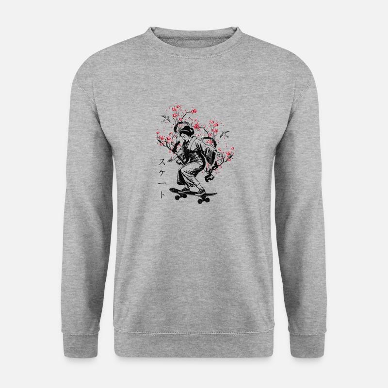Skateboarding Geisha - Unisex Pullover - Weißgrau meliert