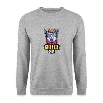 Greece 2024 Alpaka Party Urlaub - Unisex Pullover - Weißgrau meliert - Vorne - Alina (178cm) & Michal (187cm)