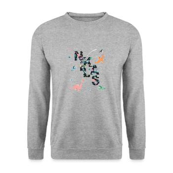 NIKLAS - Beautiful boy name with dinosaur - Unisex Sweatshirt - salt & pepper - Front - Alina (178cm) & Michal (187cm)