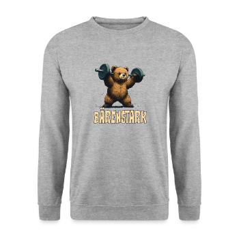 Funny weightlifter bear with saying strong as a bear - Unisex Sweatshirt - salt & pepper - Front - Alina (178cm) & Michal (187cm)