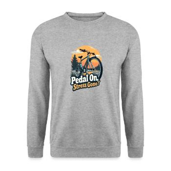 RADFAHREN. IN DIE PEDALE TRETEN, STRESS WEG! - Unisex Pullover - Weißgrau meliert - Vorne - Alina (178cm) & Michal (187cm)