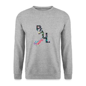 PAUL - Beau prénom de garçon avec dinosaure - Sweat-shirt Unisexe - gris chiné - Devant - Alina (178cm) & Michal (187cm)