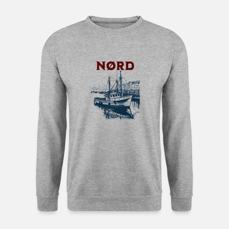 Nord - Hafen Fischerboot - Unisex Pullover - Weißgrau meliert