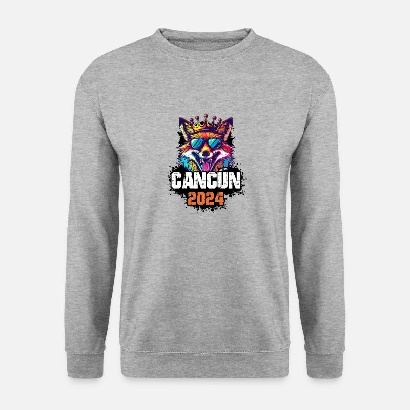 Cancun 2024 Urlaub Fuchs - Unisex Pullover - Weißgrau meliert