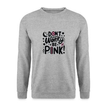 Mach dir keine Sorgen, sei pink! - Unisex Pullover - Weißgrau meliert - Vorne - Alina (178cm) & Michal (187cm)