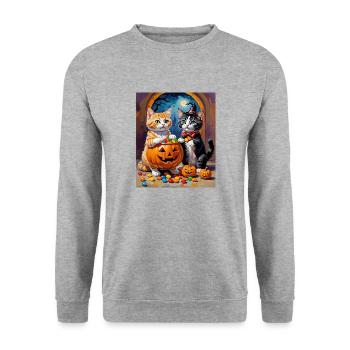 Halloween Kitten Candy Night Halloween - Unisex Sweatshirt - salt & pepper - Front - Alina (178cm) & Michal (187cm)