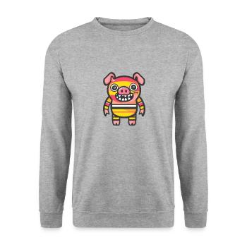 Schwein Halloween Comic Lustig - Unisex Pullover - Weißgrau meliert - Vorne - Alina (178cm) & Michal (187cm)