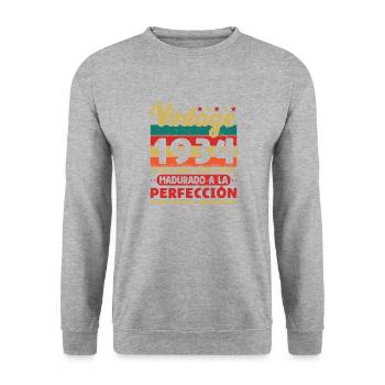 Vinatge 1934 Cadeau d’anniversaire - Sweat-shirt Unisexe - gris chiné - Devant - Alina (178cm) & Michal (187cm)
