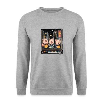 Funny pigs in Tokyo - Unisex Sweatshirt - salt & pepper - Front - Alina (178cm) & Michal (187cm)