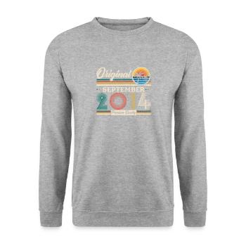 September 2014 Retro Vintage Geburtstagsgeschenk - Unisex Pullover - Weißgrau meliert - Vorne - Alina (178cm) & Michal (187cm)