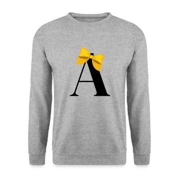 Gelber Schleifenbuchstabe - Unisex Pullover - Weißgrau meliert - Vorne - Alina (178cm) & Michal (187cm)