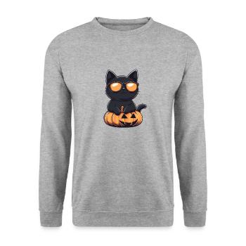 Cat Halloween Cat Cool - Unisex Sweatshirt - salt & pepper - Front - Alina (178cm) & Michal (187cm)