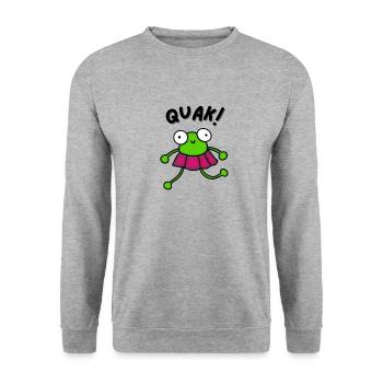 Quak! Süßes Frosche-Design für alle - Unisex Pullover - Weißgrau meliert - Vorne - Alina (178cm) & Michal (187cm)