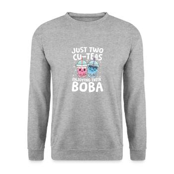 Lustiger Bubble Tea Spruch für einen Bubble Tea - Unisex Pullover - Weißgrau meliert - Vorne - Alina (178cm) & Michal (187cm)
