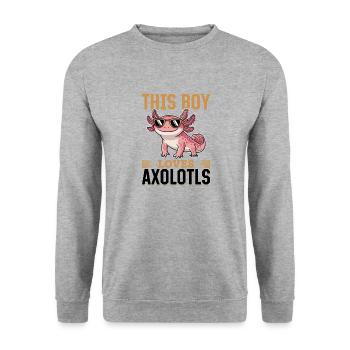 Funny Axolotl Kawaii This Boy Loves Axolotls - Unisex Pullover - Weißgrau meliert - Vorne - Alina (178cm) & Michal (187cm)