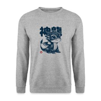 Fantasie-/Sci-Fi Mystischer Drache - Unisex Pullover - Weißgrau meliert - Vorne - Alina (178cm) & Michal (187cm)
