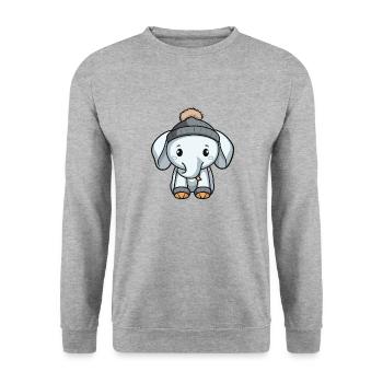 Elefant Winter Comic Niedlich - Unisex Pullover - Weißgrau meliert - Vorne - Alina (178cm) & Michal (187cm)